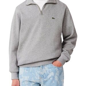 Lacoste Zip-Up High-Neck Sweatshirt in Silver Chine Grey